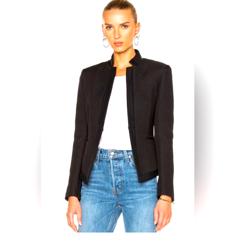 ✨Rag & Bone Waverly textured black blazer sz6 leather neck trim mint condition